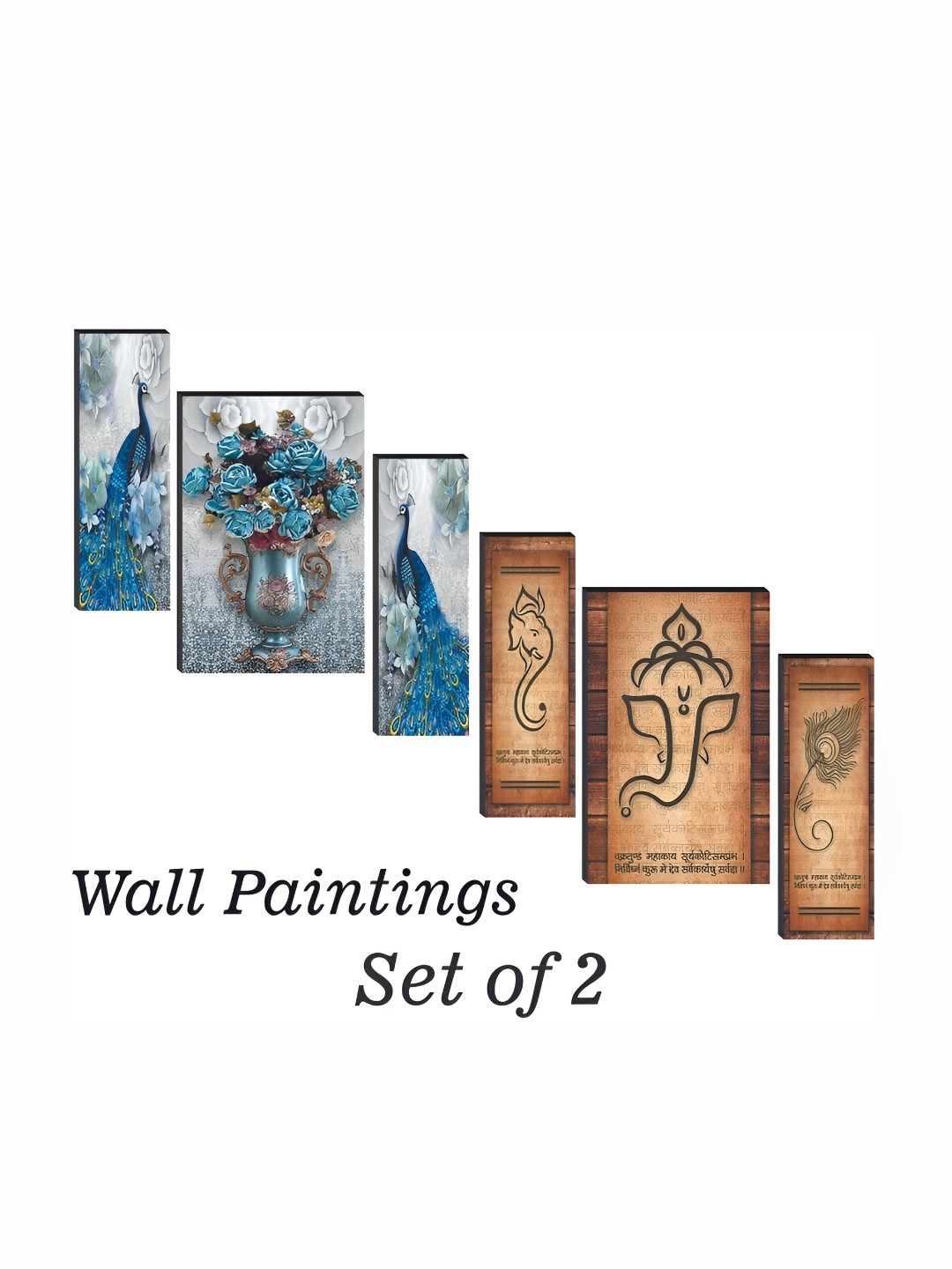 

WALLMAX Blue & Beige 6 Pcs UV Textured MDF Framed Painting Wall Art