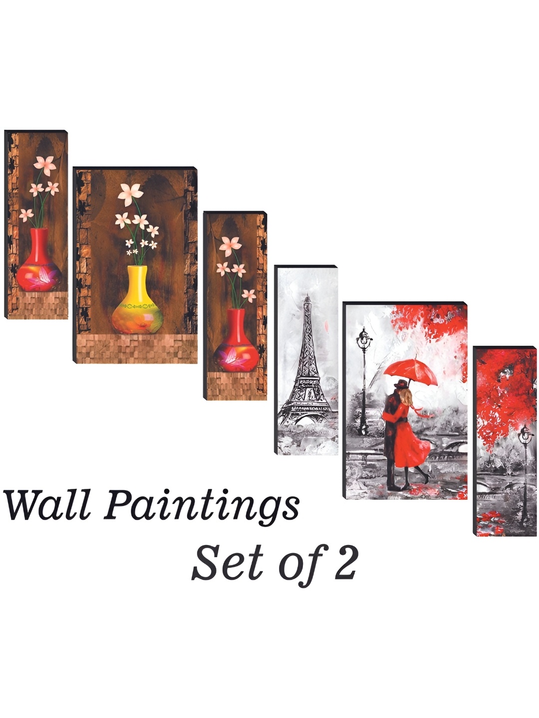 

WALLMAX Yellow & Red 6 Pieces Wooden Paintings Wall Arts