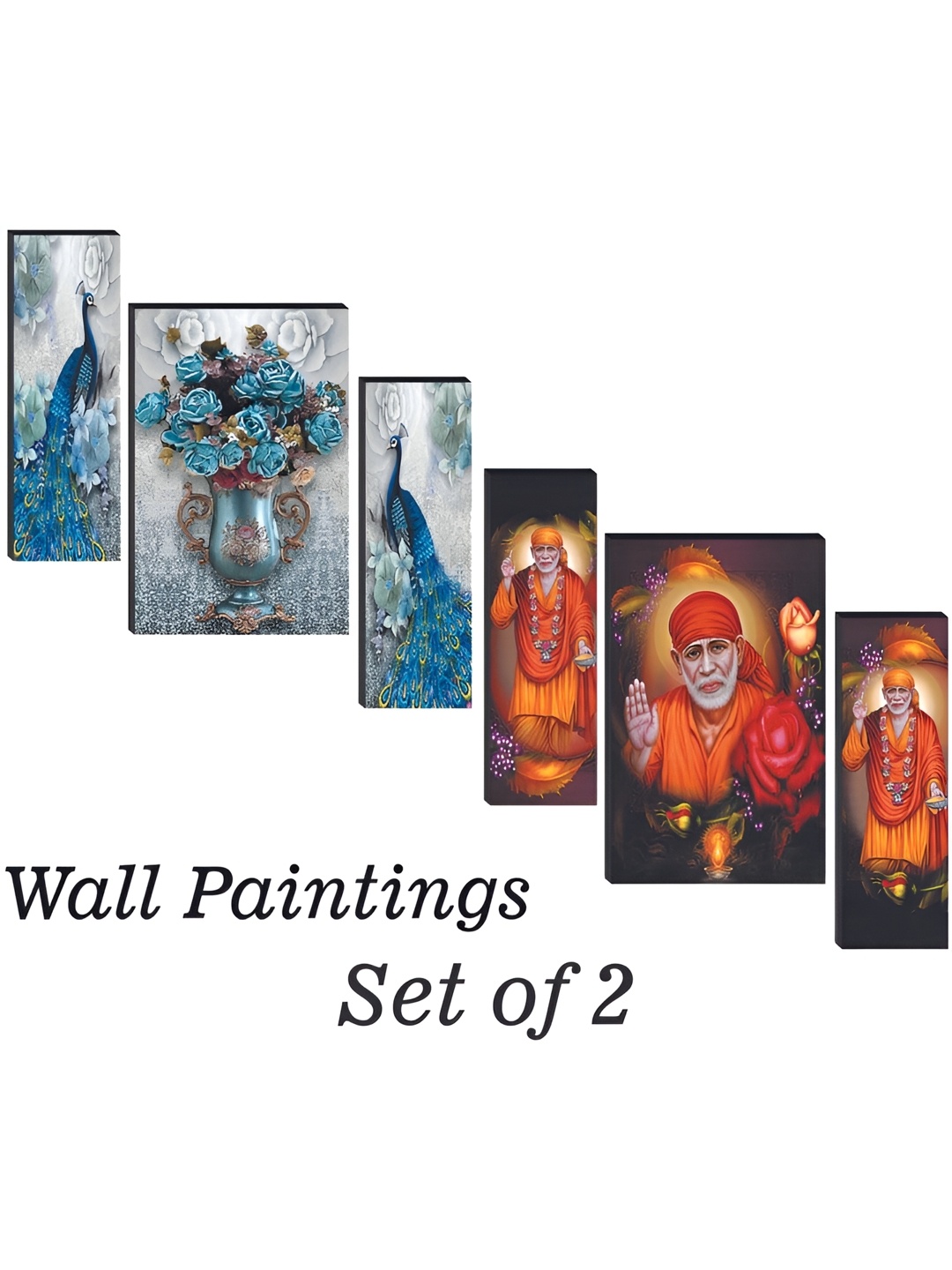 

WALLMAX Blue & Red 6 Pcs UV Textured MDF Framed Painting Wall Art