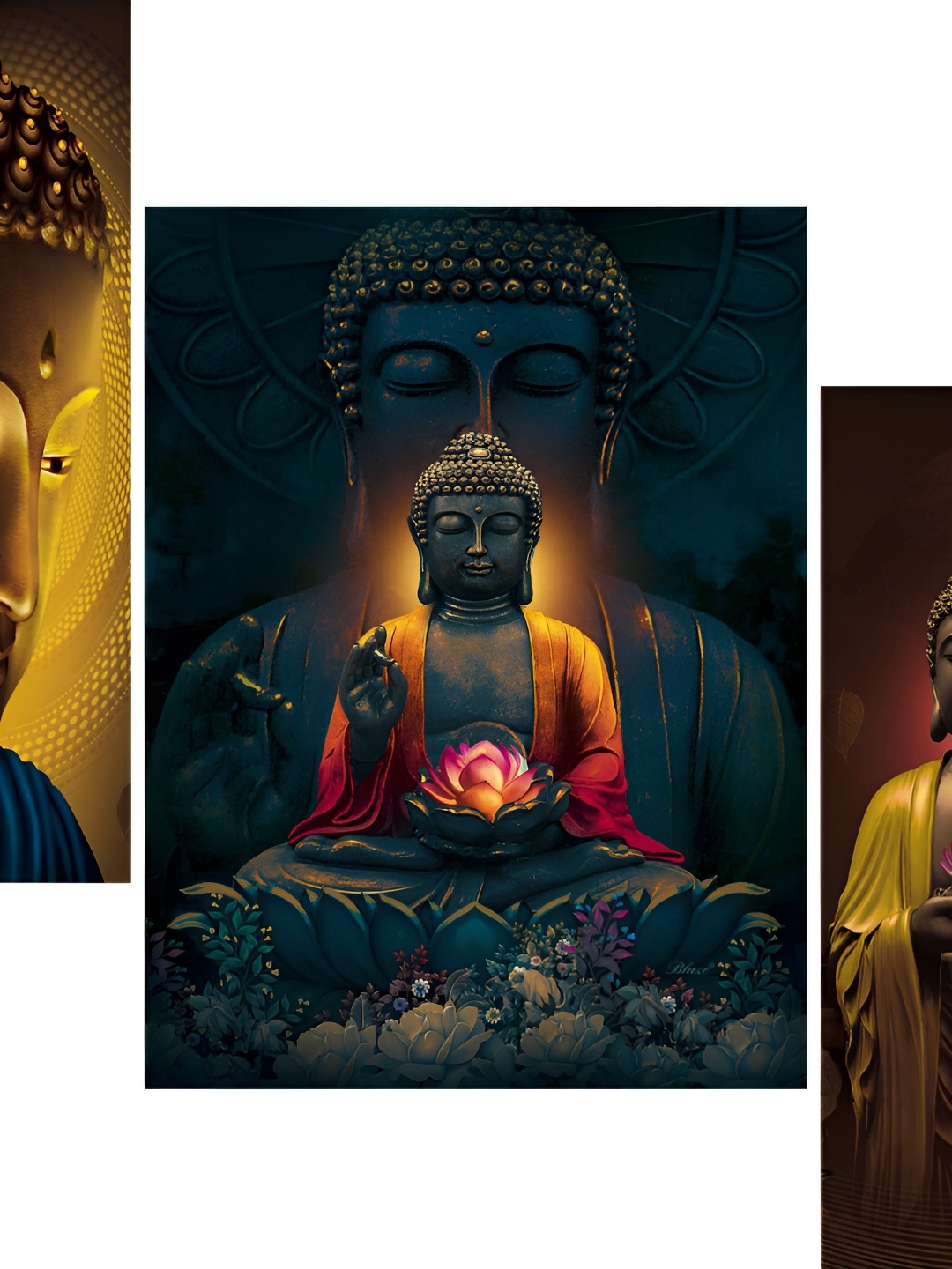

WALLMAX Yellow & Black 3 Pieces Religious UV Textured Framed Painting Wall Art