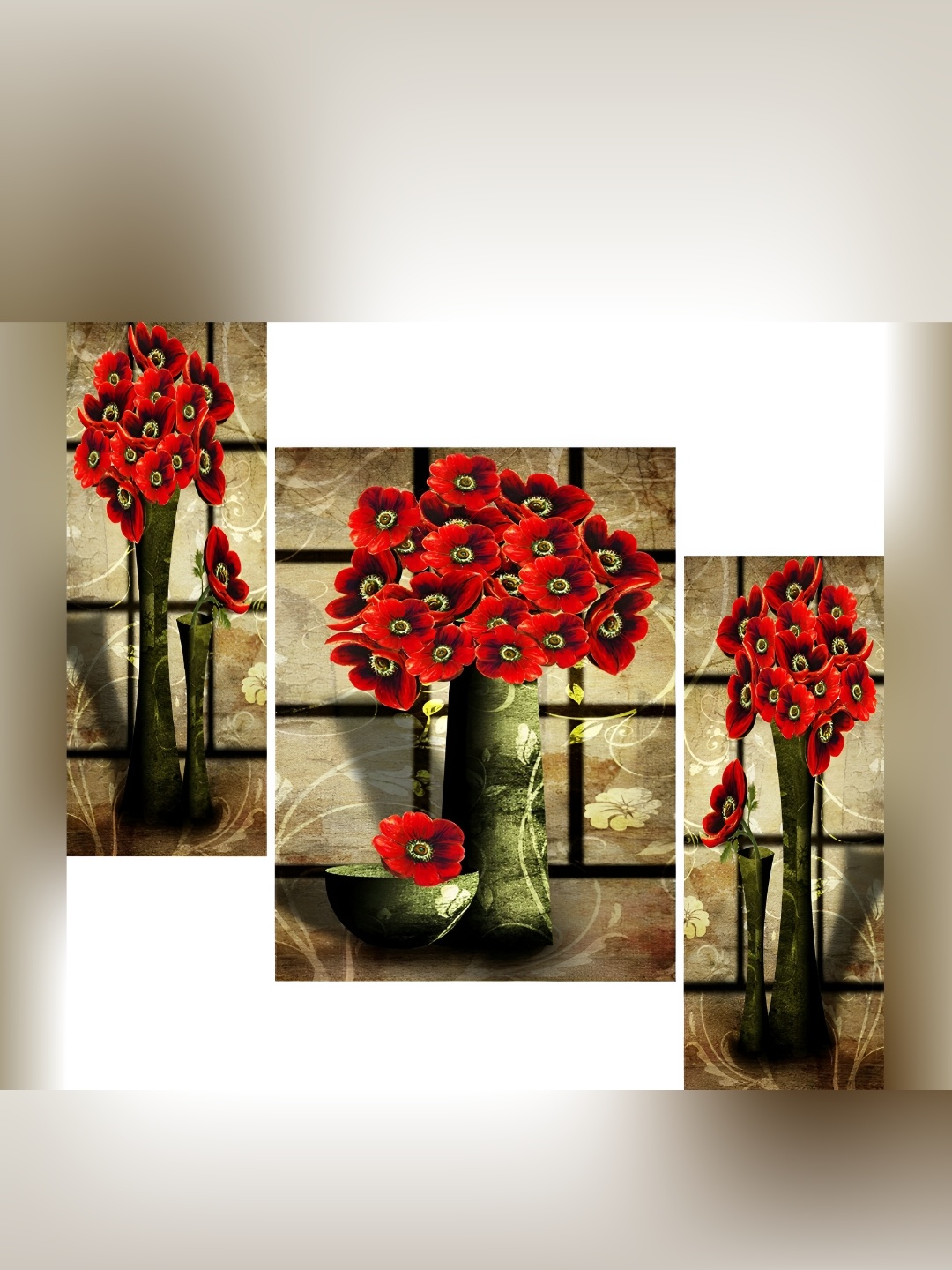 

WALLMAX Red 3 Pieces MDF Floral & Botanical Wall Art