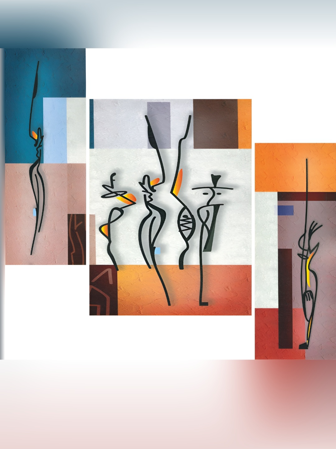 

WALLMAX Black & Orange 3 Piece MDF Abstract Wooden Paintings Wall Art