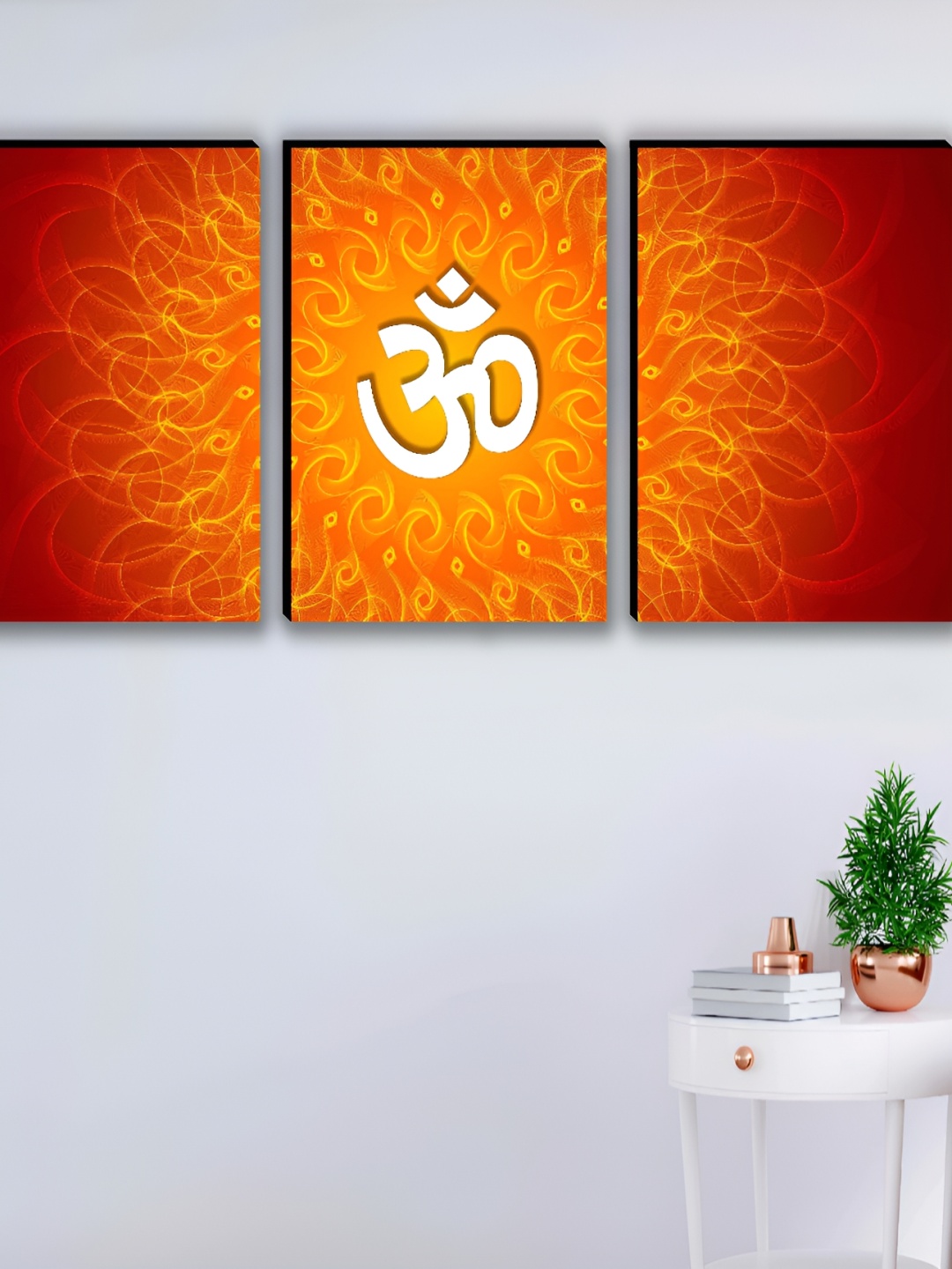 

WALLMAX Orange Colored & White 3 Pcs UV Textured MDF Framed Painting Wall Art