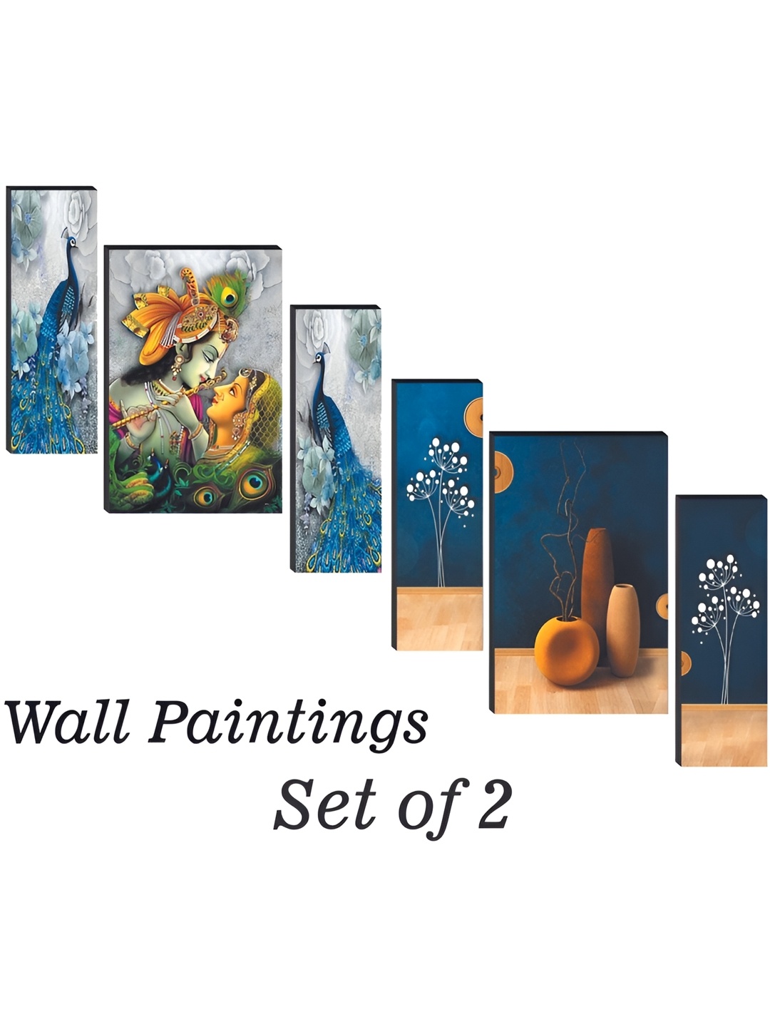 

WALLMAX Blue & Yellow 6 Piece Wooden Paintings Wall Art