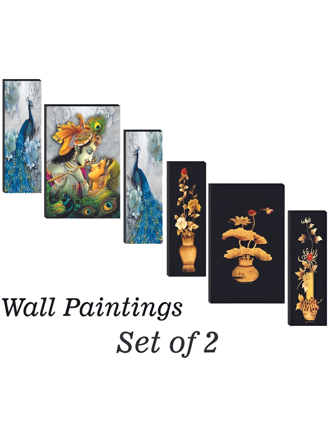 

WALLMAX Blue & Yellow 6 Pieces Radhakrishna UV Textured Framed Painting Wall Arts