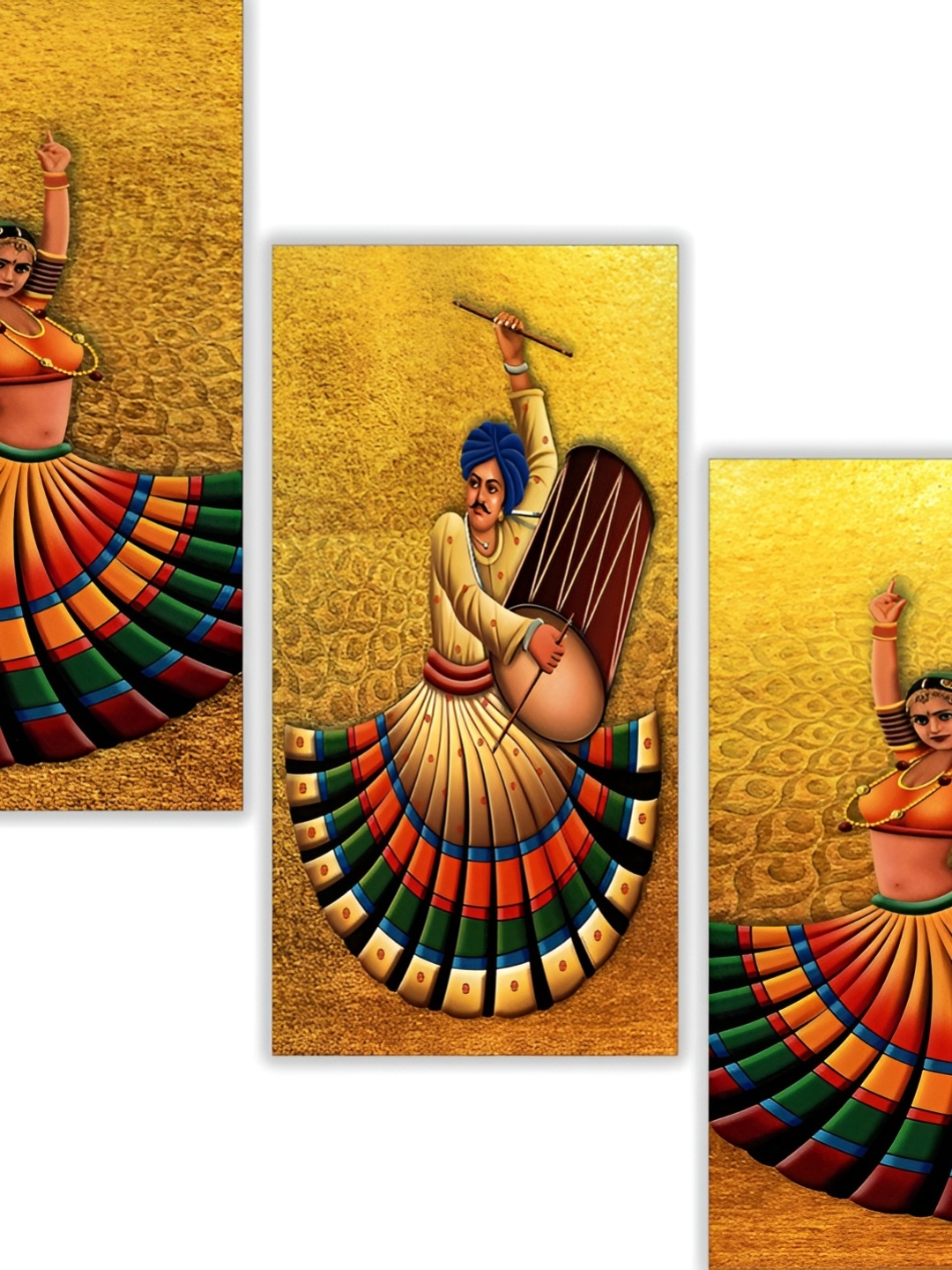 

WALLMAX Yellow & Green 3 Pcs UV Textured MDF Framed Painting Wall Art