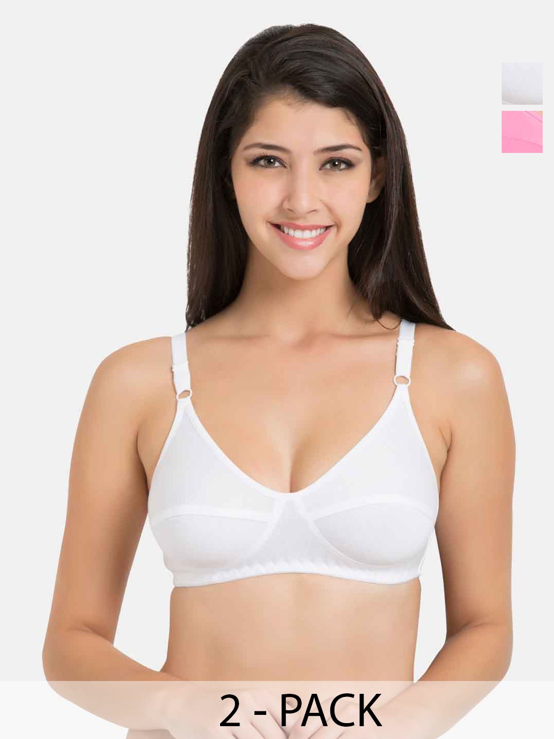 

Souminie Pack Of 2 Medium Coverage Non Padded Cotton Minimizer Bras With All Day Comfort, Pink