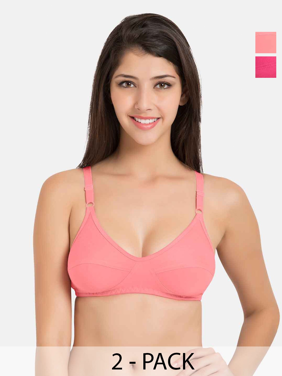 

Souminie Pack Of 2 Medium Coverage Non Padded Cotton Minimizer Bras With All Day Comfort, Pink