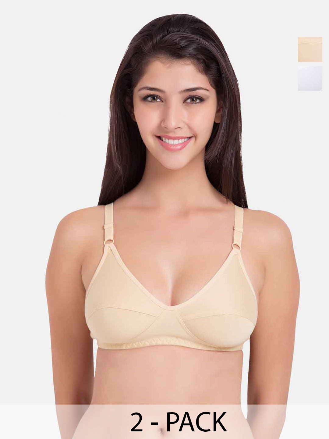 

Souminie Pack Of 2 Medium Coverage Non Padded Cotton Minimizer Bras With All Day Comfort, Beige