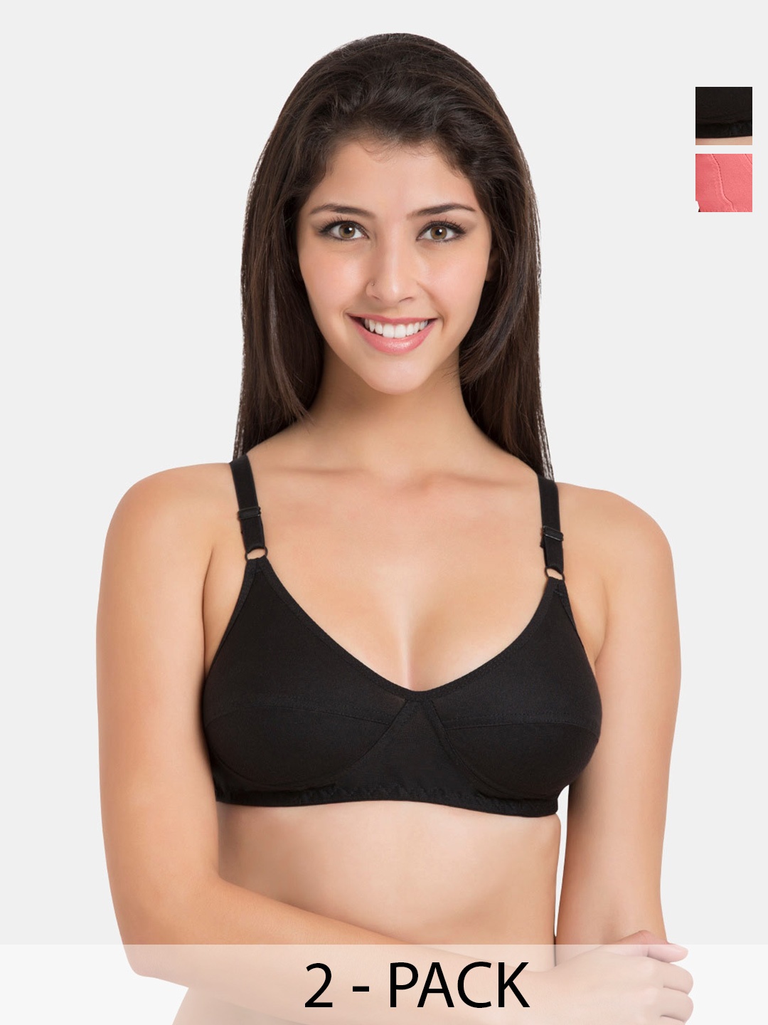 

Souminie Pack Of 2 Medium Coverage Non Padded Cotton Minimizer Bras With All Day Comfort, Black