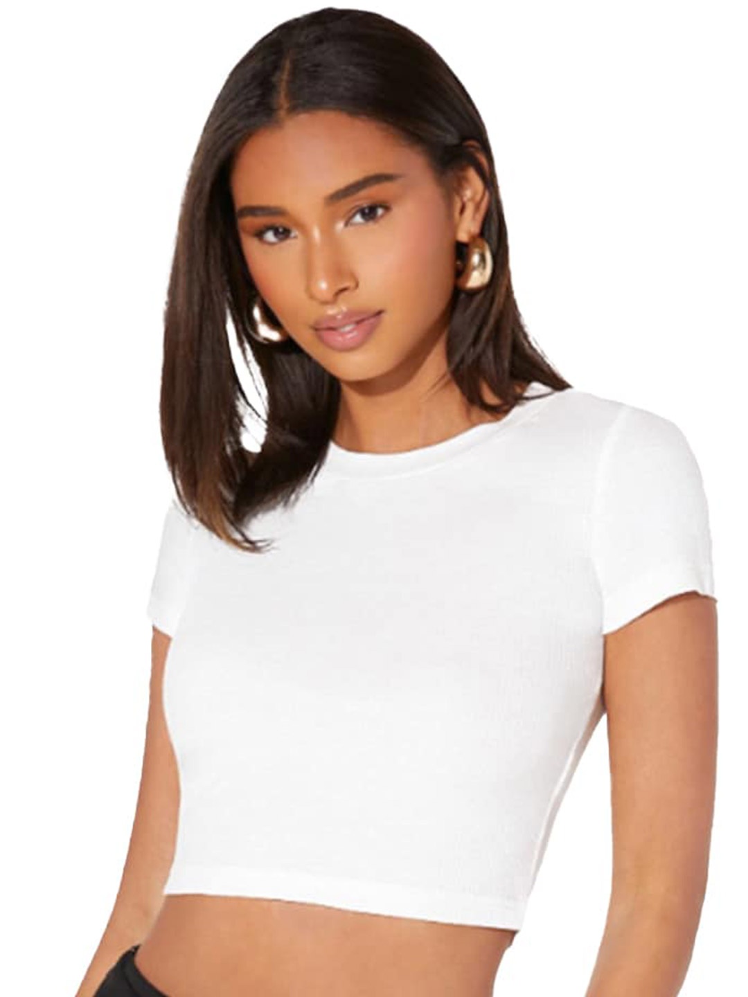 

BAESD Round Neck Short Sleeves Crop Top, White