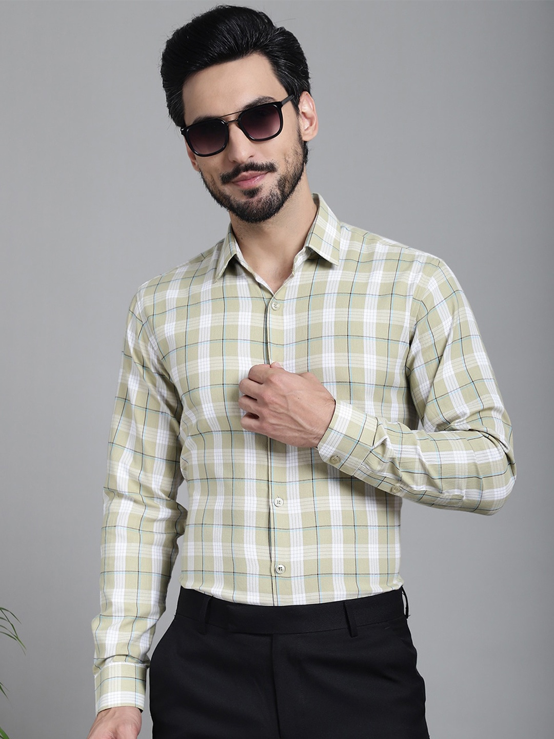 

Indian Needle Classic Tartan Checks Checked Pure Cotton Formal Shirt, Beige