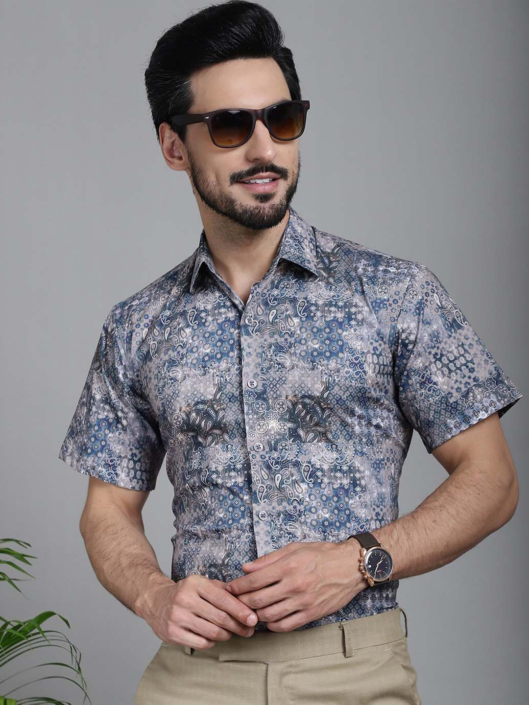 

Indian Needle Classic Floral Printed Formal Shirt, Grey