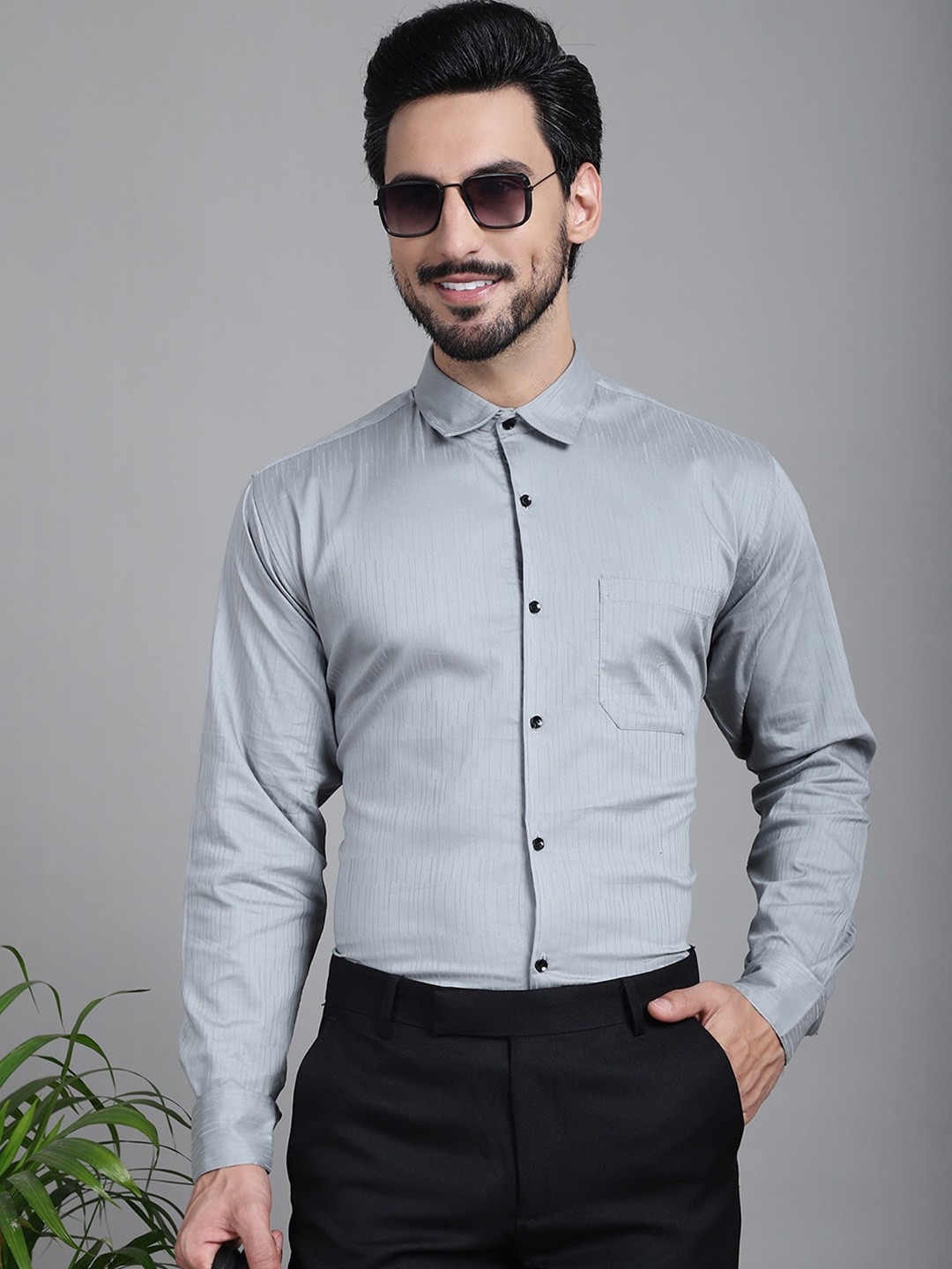 

Indian Needle Classic Spread Collar Pure Cotton Formal Shirt, Grey