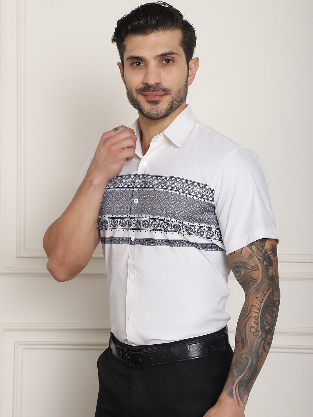 

Indian Needle Ethnic Motifs Printed Classic Formal Shirt, White
