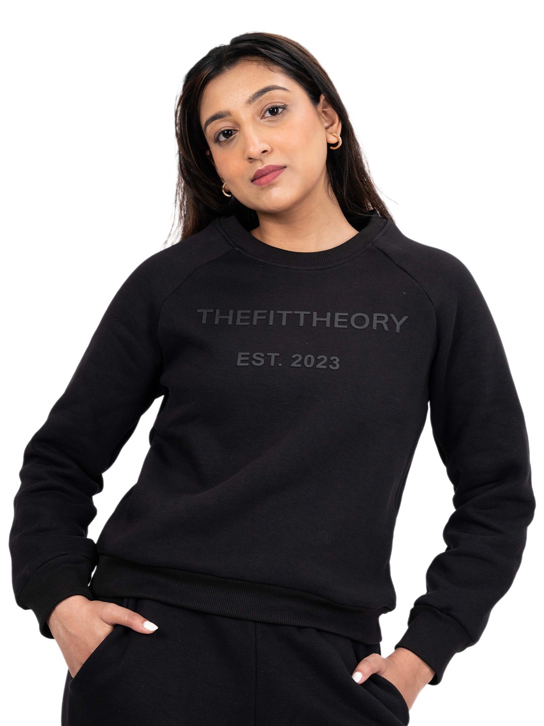 

THEFITTHEORY Typography Printed Cotton Pullover Sweatshirt, Black