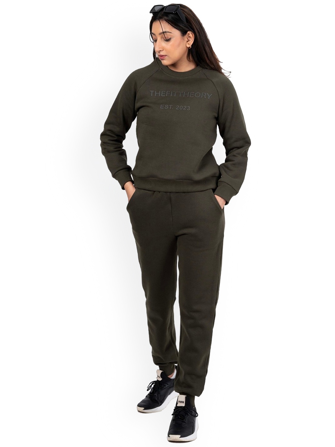 

THEFITTHEORY Women Cotton Mid Rise Joggers, Olive