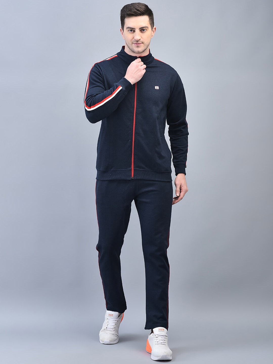 

CANOE Striped Long Sleeves Mock Collar Sweatshirt With Mid-Rise Track Pant, Navy blue