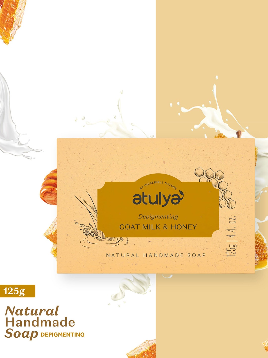 

Atulya Depigmenting Goat Milk & Honey Natural Handmade Soap - 125 g, White