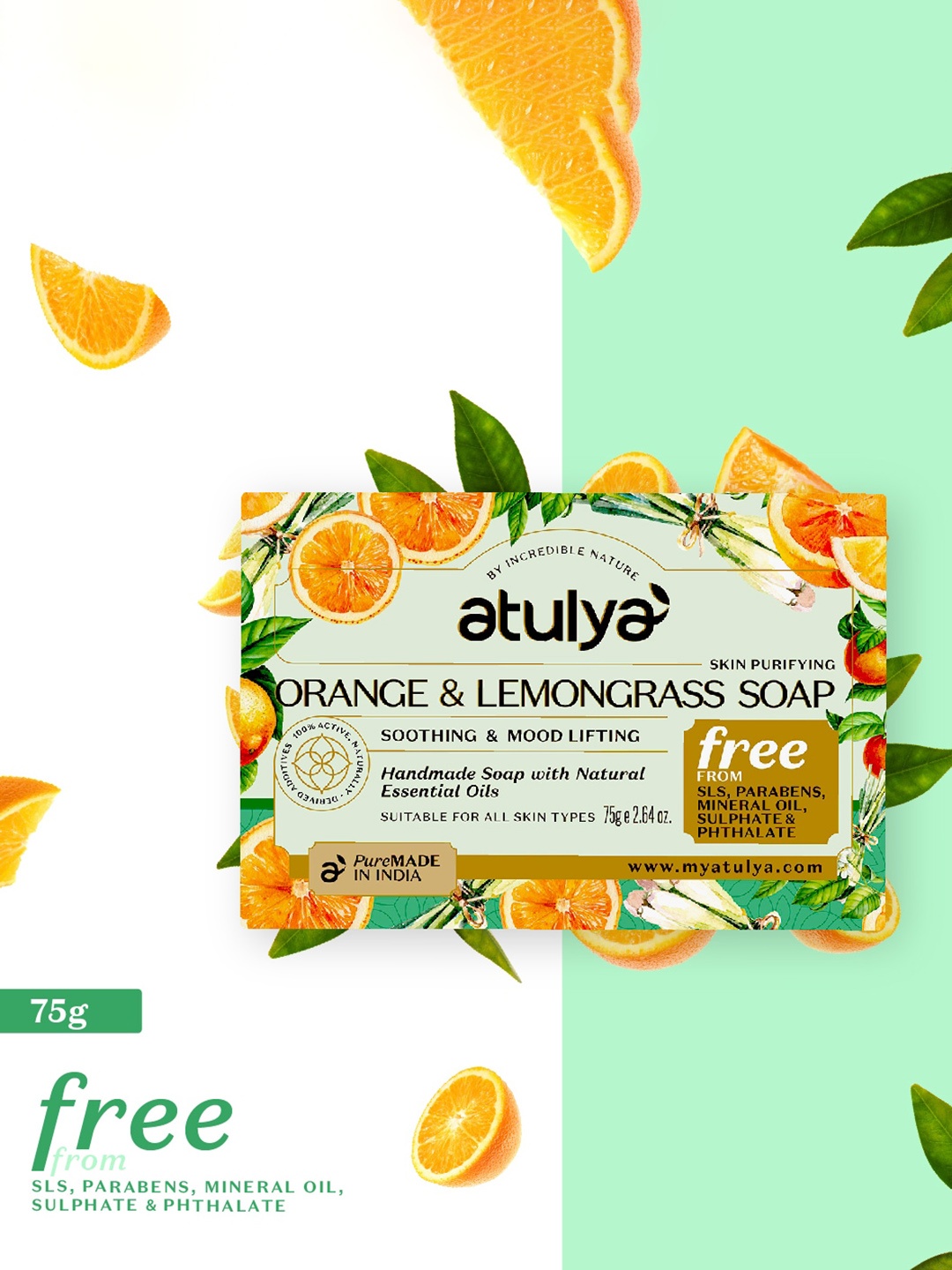 

Atulya Skin Purifying Orange & Lemongrass Handmade Soap with Essential Oils - 75 g