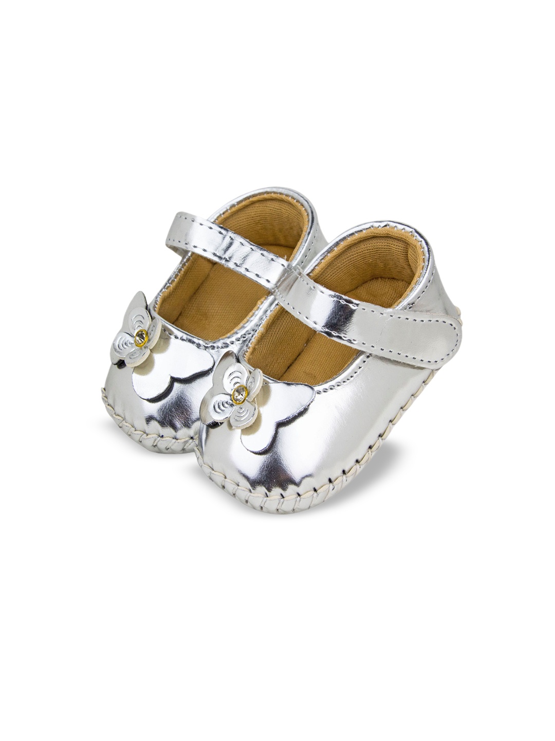 

BAESD Infant Girls Floral Detail Velcro Booties, Silver