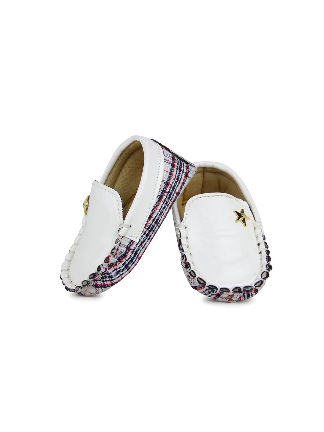 

BAESD Infant Boys Checked Cotton Loafer Booties, White