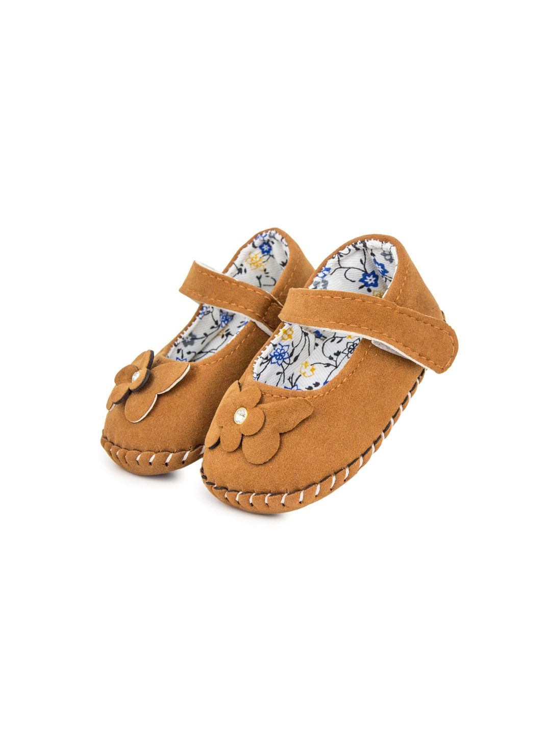 

BAESD Infant Girls Floral Detail Velcro Booties, Brown