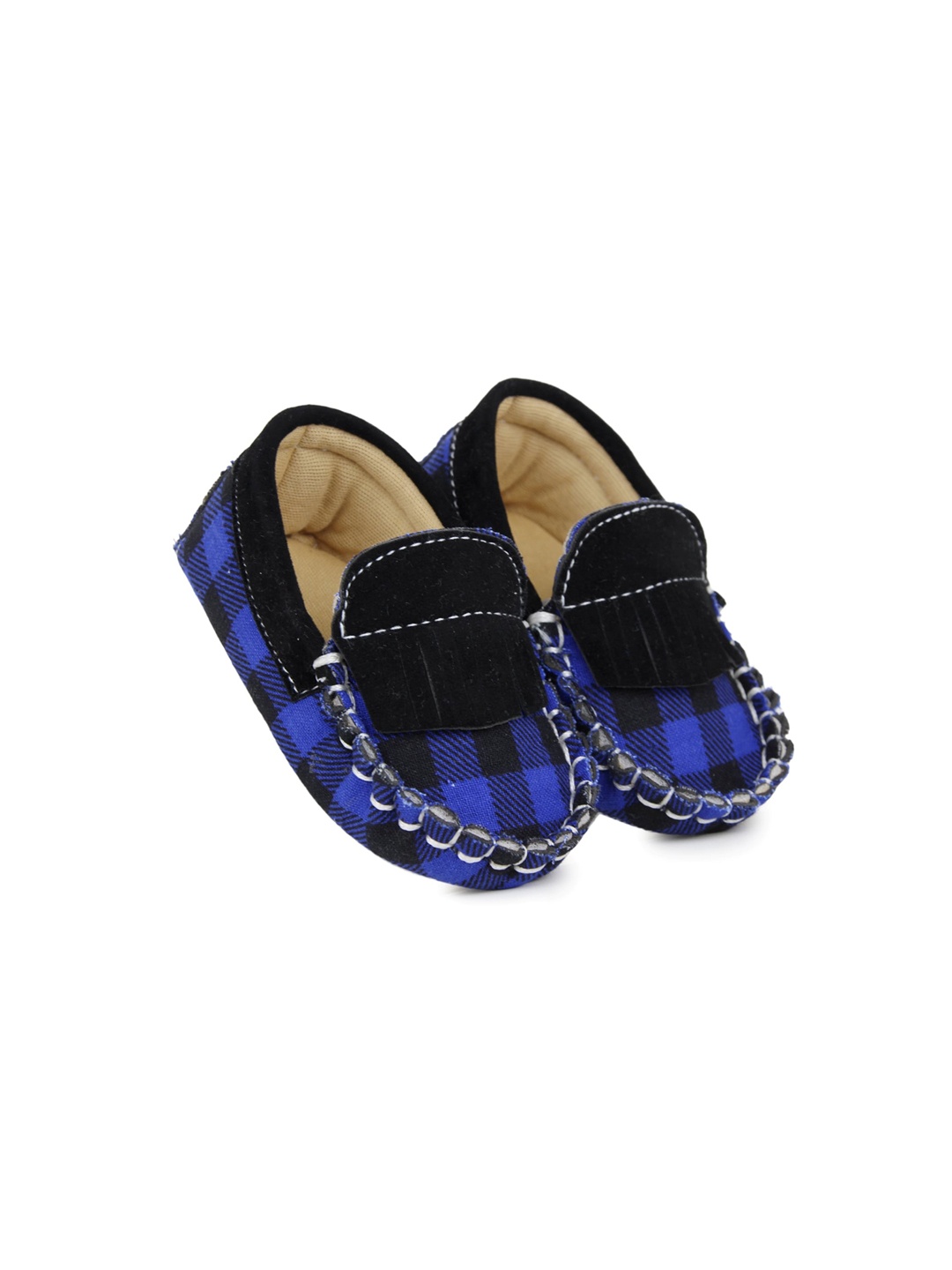 

BAESD Infant Boys Checked Cotton Loafer Booties, Blue