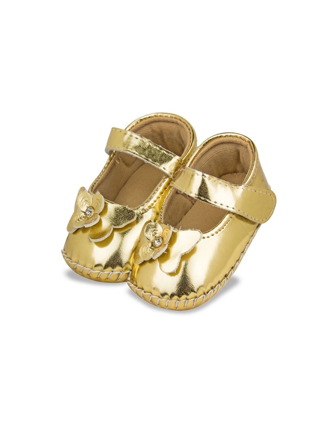 

BAESD Infant Girls Floral Detail Velcro Booties, Gold