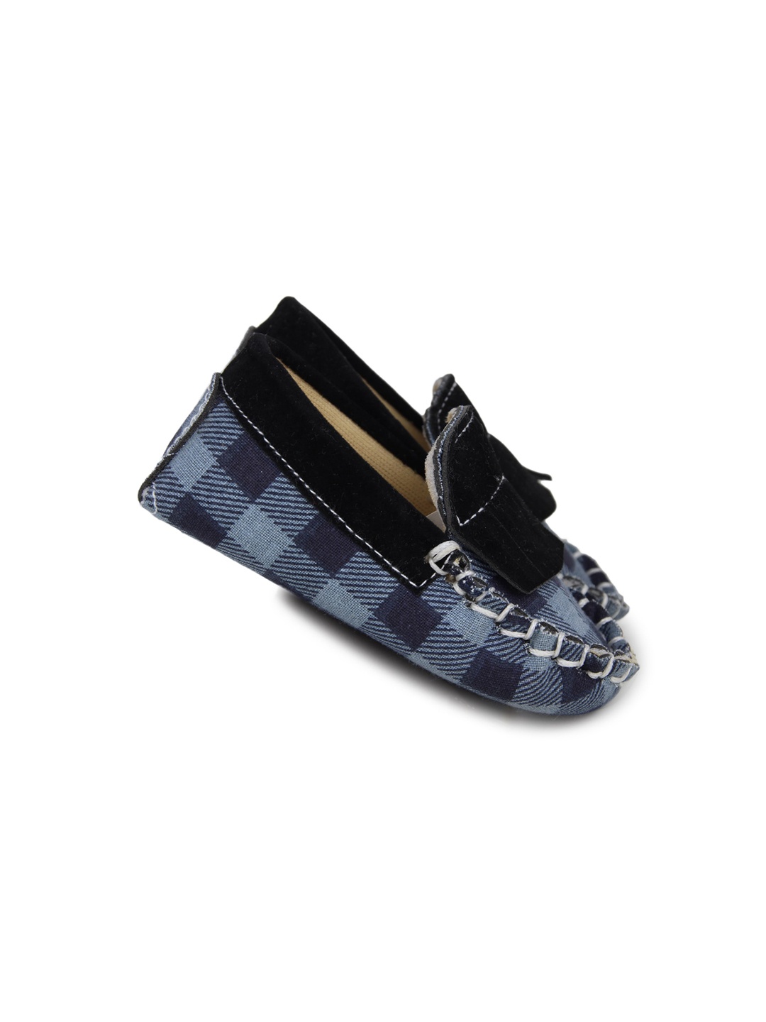 

BAESD Infants Boys Checkered Cotton Booties, Blue