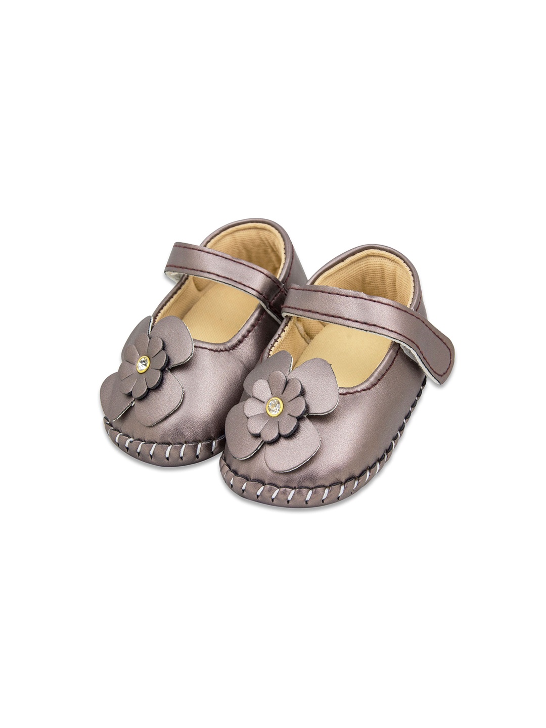 

BAESD BAESD Infant Girls Floral Detail Velcro Booties, Brown