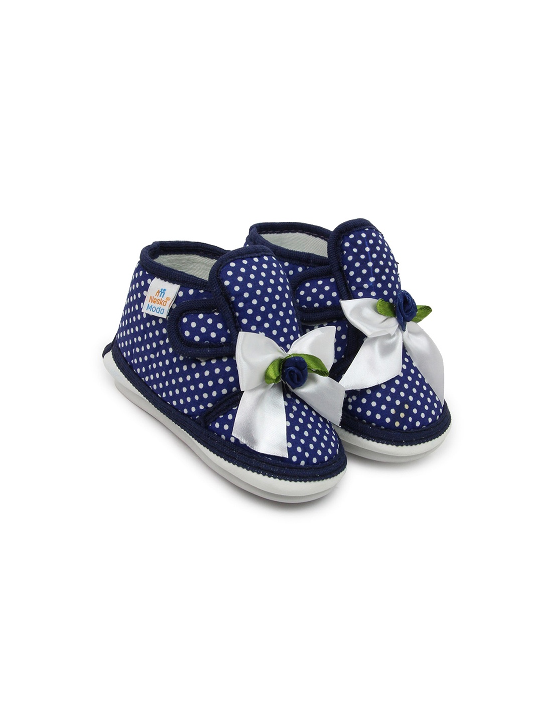 

BAESD Infants Girls Polka Dots Printed Pure Cotton Booties, Navy blue