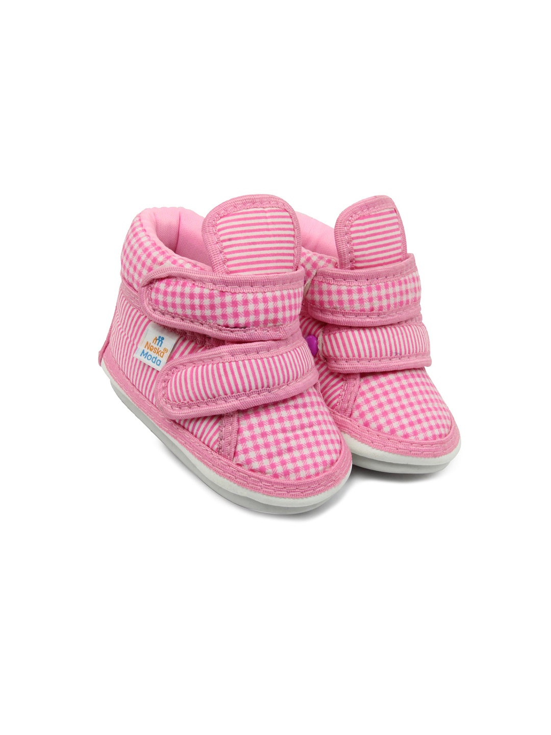 

BAESD Infant Checked Cotton Booties, Pink