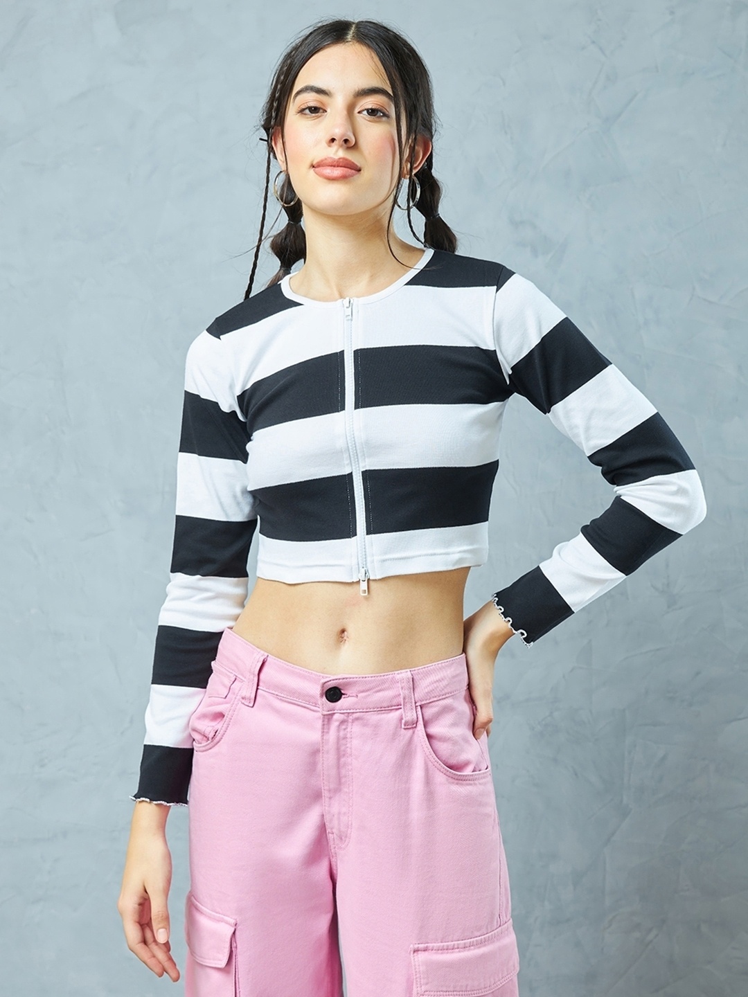 

Bewakoof Striped Cotton Crop Top, White