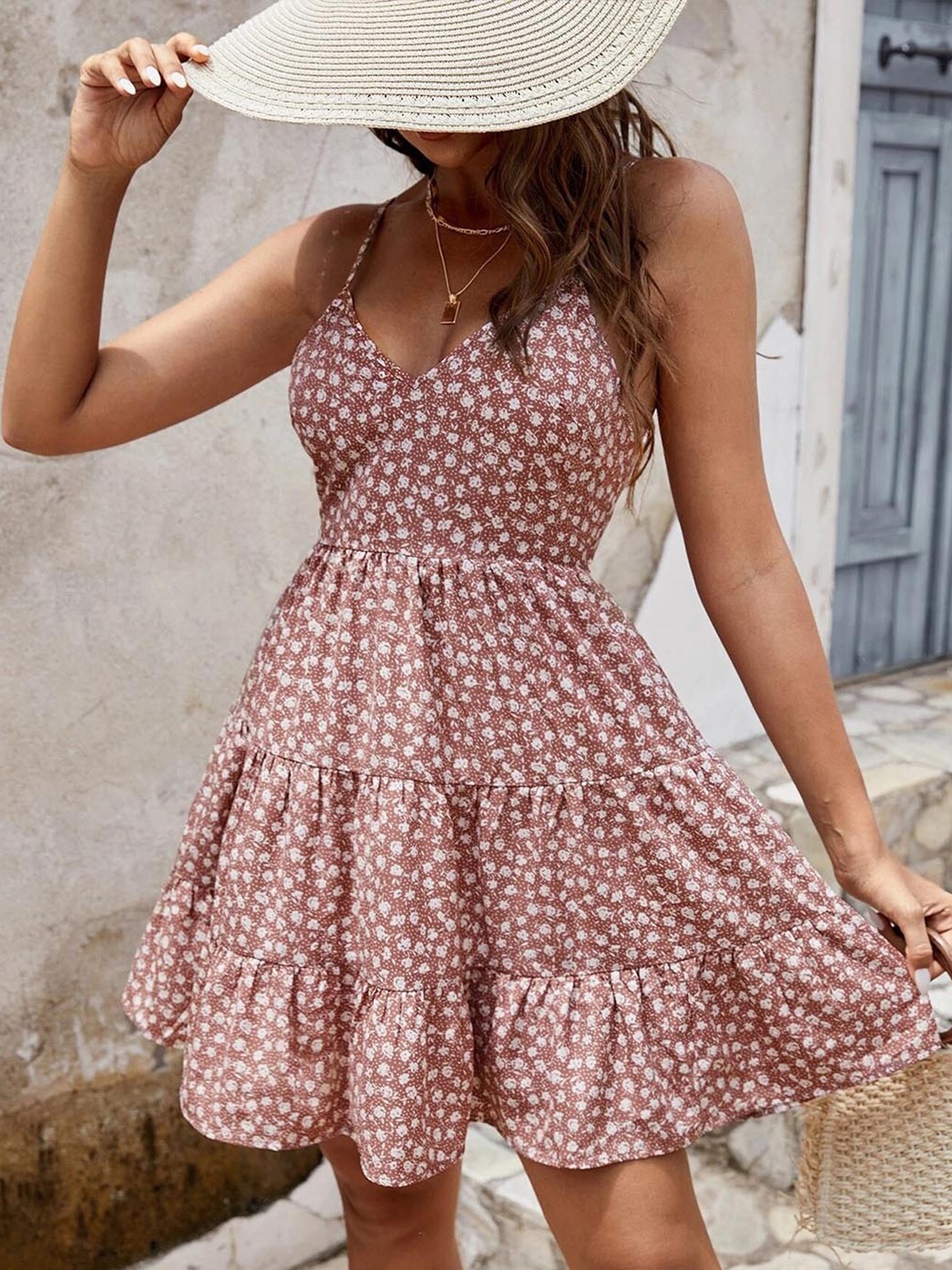 

FERY LONDON Floral Printed Fit & Flare Dress, Pink