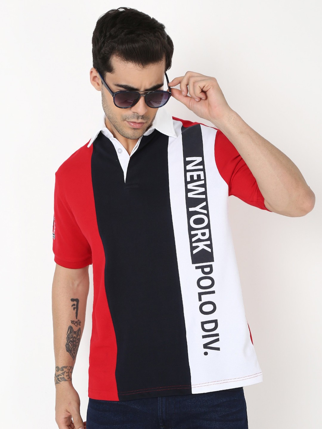 

R&B Typography Striped Cotton T-shirt, Red