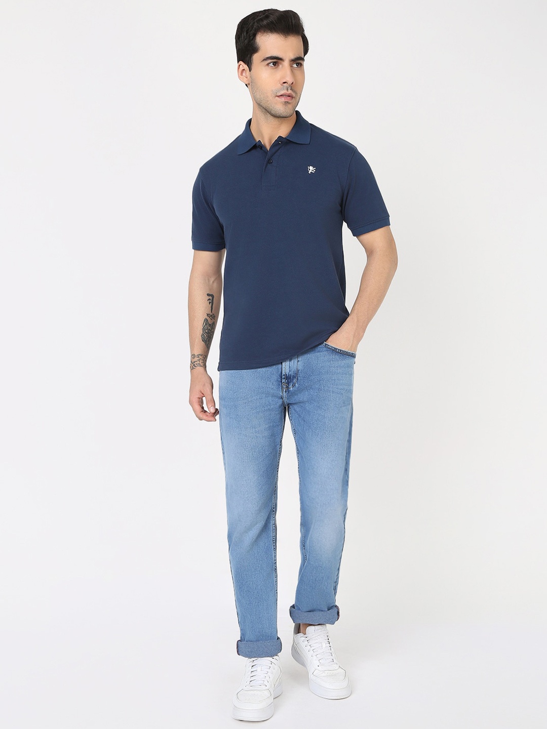 

R&B Polo Collar Cotton T-shirt, Blue
