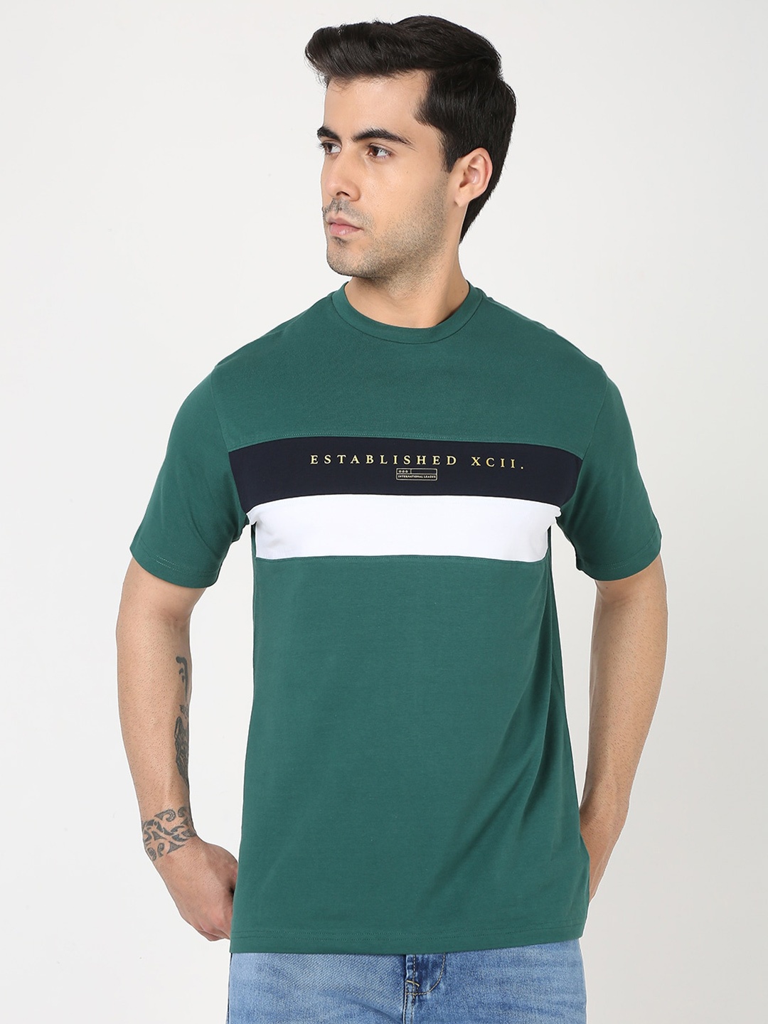 

R&B Colourblocked Cotton T-shirt, Green