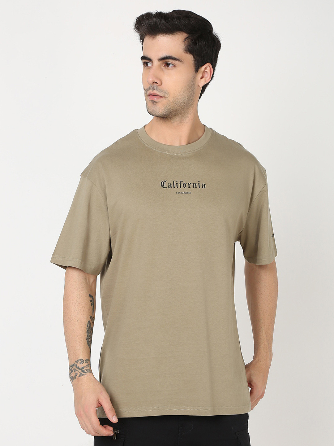 

R&B Typography Cotton T-shirt, Brown