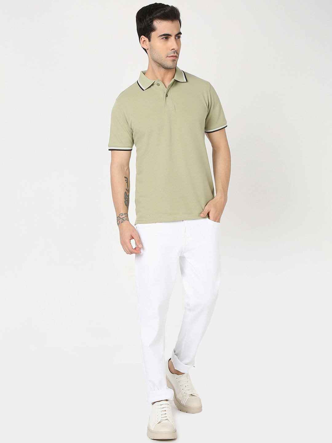 

R&B Polo Collar Short Sleeves Cotton T-shirt, Green