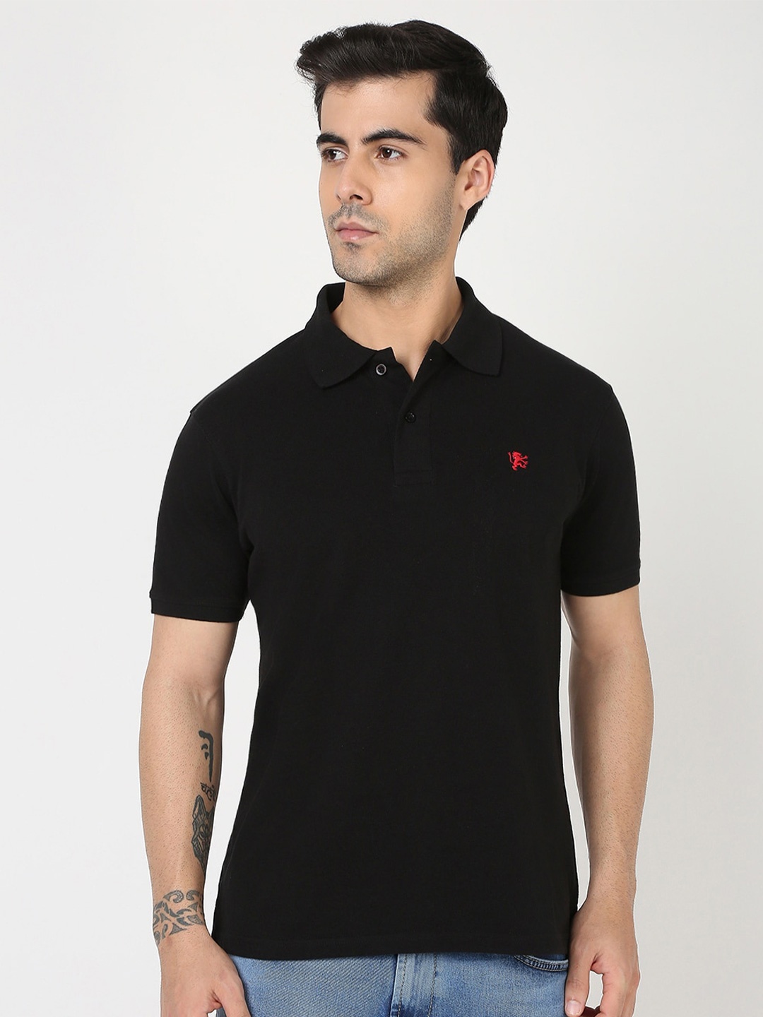 

R&B Polo Collar Short Sleeves Cotton Regular T-shirt, Black