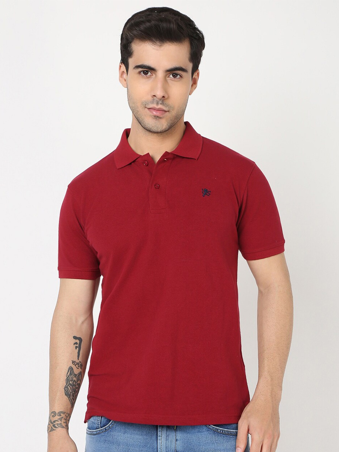 

R&B Polo Collar Short Sleeves Cotton Regular Fit T-shirt, Red