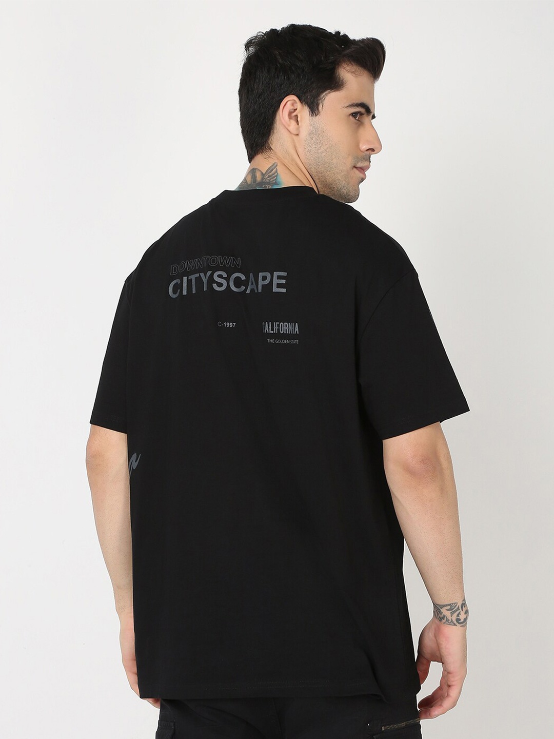 

R&B Typography Printed Short Sleeves Cotton Regular Fit T-shirt, Black
