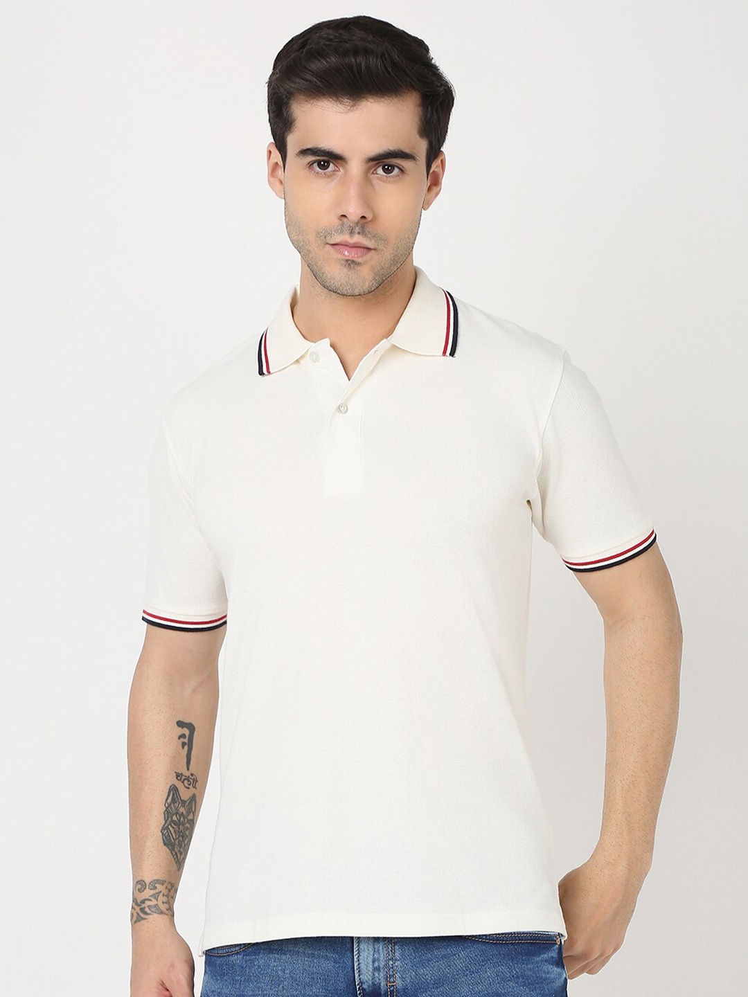 

R&B Polo Collar Cotton T-shirt, White