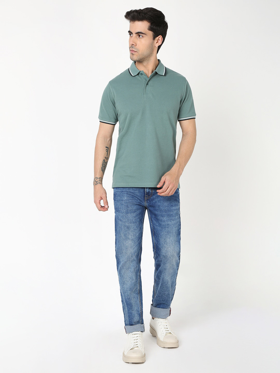 

R&B Polo Collar Cotton T-shirt, Green