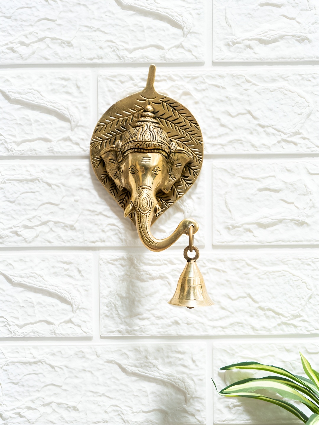 

Ekhasa Gold Toned Brass Ganesh With Bell Wall Hanging