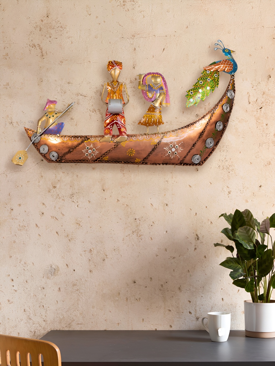 

Ekhasa Brown & Red Boat Travellers Shaped Metal Wall Hanging