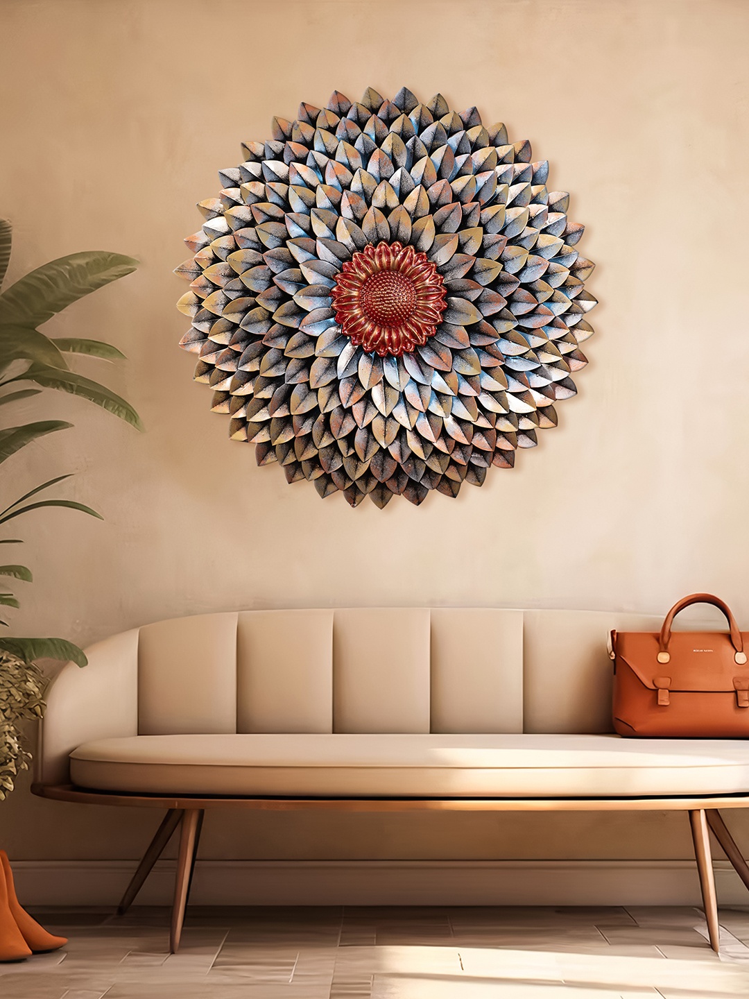 

Ekhasa Blue & Red Metal Round Flower Wall Hanging