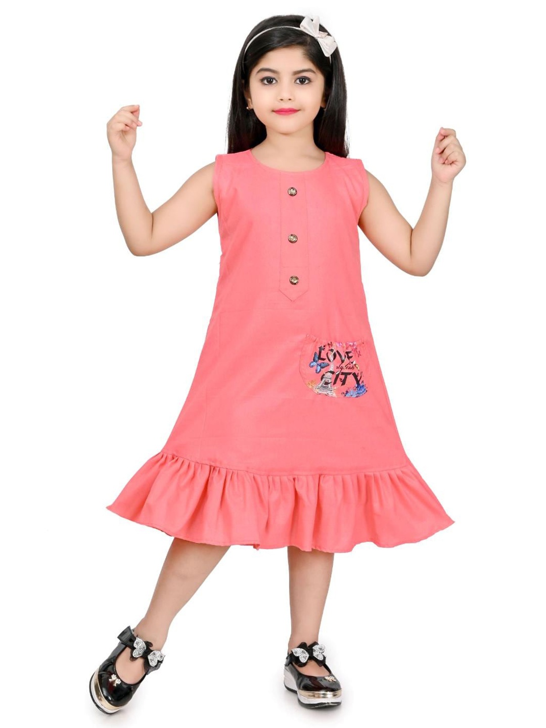 

BAESD Girls Sleeveless Pocket Detail Cotton Linen Flounce A-Line Dress, Orange