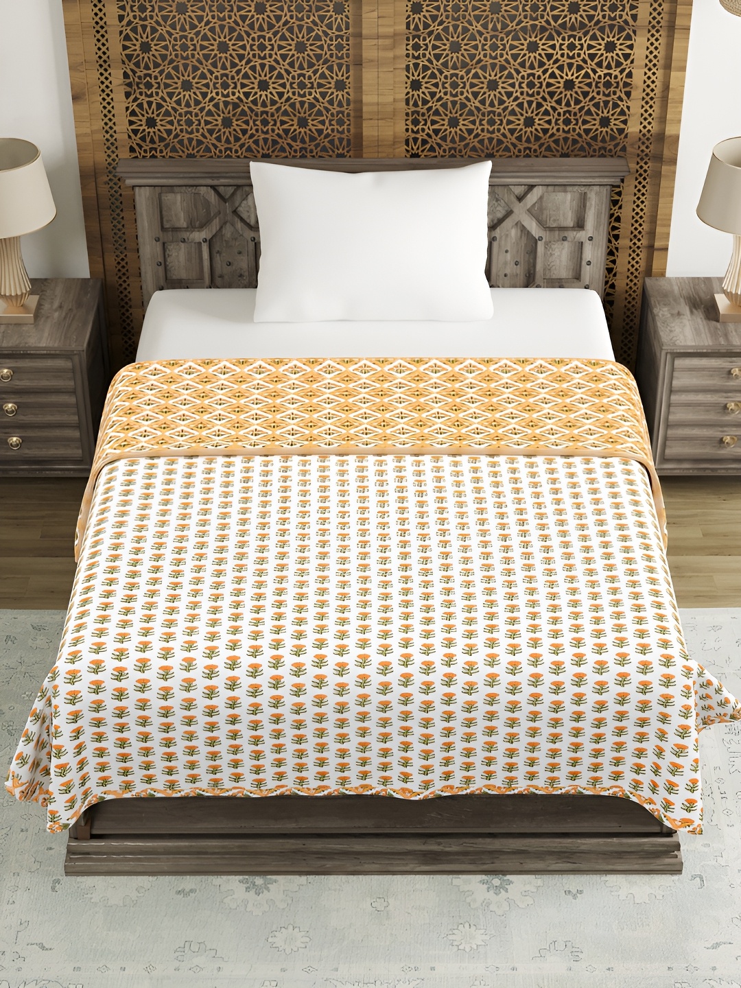 

Aura Yellow & White Floral AC Room 150 GSM Single Bed Dohar